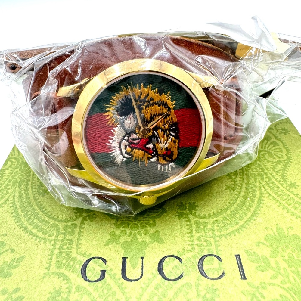 GUCCI Stainless Steel Calfskin 38mm Le Marché Des Merveilles Tiger Quartz Watch - Picture 2 of 4